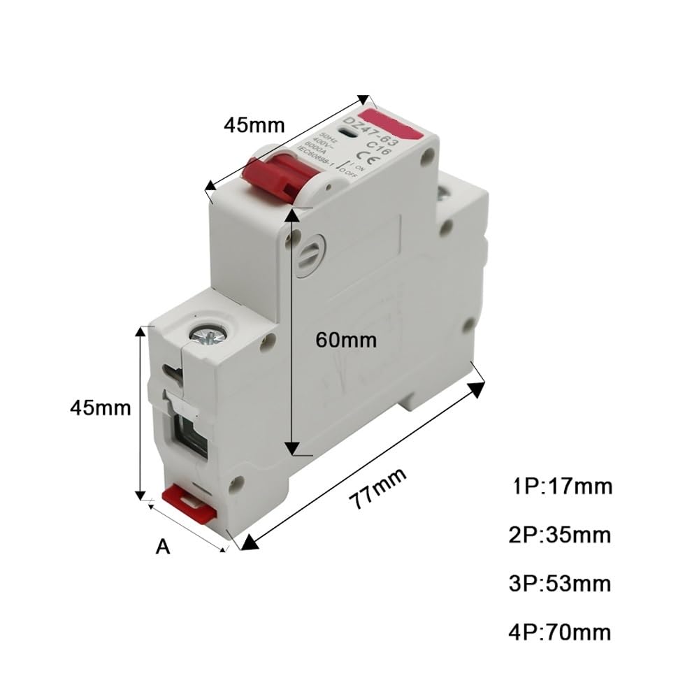 DZ47 400V 1-4P 3-125A C Type Circuit Breaker MCB Short Overload Circuit Protector 1Pcs(4P,32A)