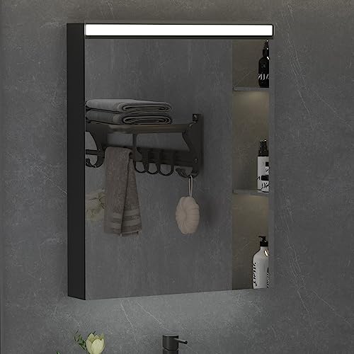 Exbrite Black Led Bathroom Medicine Cabinet With Mirror,24" W X 30" H Medicine Cabinet With Lights,Lighted Medicine Cabinet With 3-Layer Storage Shelves,Surface Mounting (Right Opening Door) #TOP19