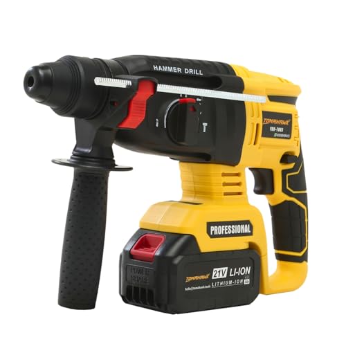 Image of TOMAHAWK YRH-7865 Cordless Rotary Hammer Drill Machine For Drilling And Chiseling-21V,4.0Ah Battery Reversible Hammer Drill Machine With Drill Bits For Home 1100Rpm,750W,26Mm
