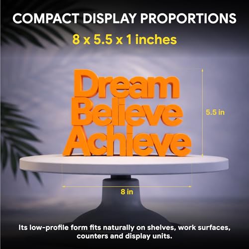 Image of Mad Masters Dream Believe Achieve Motivational Desk Decor - Aesthetic Table, Shelf & Wall Showpiece for Home Office, Business. Vastu Friendly Gifting, Burnt Orange (8x5.5x1 Inch)