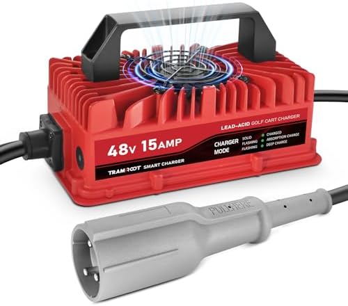 TRAMROOT 15 Amp Golf Cart Charger for 48 Volt Club Car DS & Precedent Lead Acid Battery with Upgraded 3-Pin Round Plug