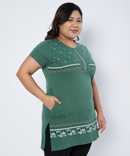 Image of Women Printed Cotton Tshirt with Side Slits & Pocket