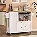 knoworld Rolling Kitchen Island with Storage Cabinet, 41.3'' Width Kitchen Cart with Desktop Drop Leaf Countertop, Portable Mobile Island with Towel Rack, Spice Rack Shelf, White