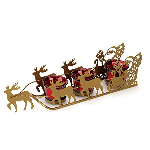 Golden Sleigh and Reindeer Candleholder