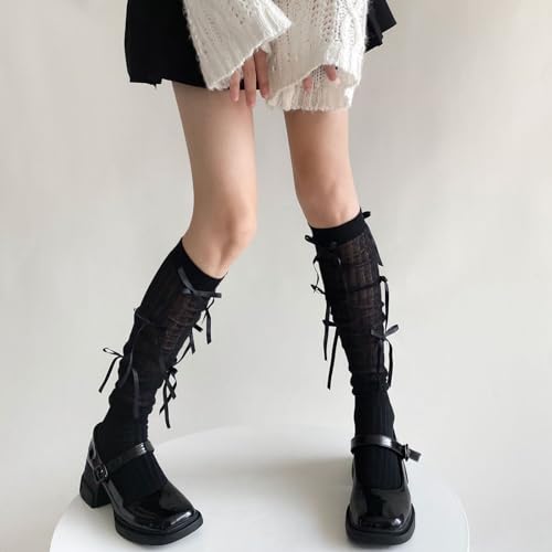 lisenraIn Women Teen Girls Over the Knee Socks Cute Bow Trim Thigh High Stockings Kawaii Lolita Patchwork High Socks2