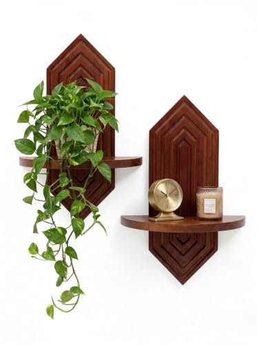 Boho Wall Decor Hanging Plant Shelf,Floating Shelves for Wall 2Pcs,Walnut