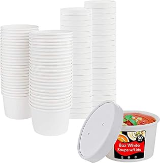 50 x Brown Soup Ice Cream Container [8oz with Lids, 50pcs] Kraft Takeaway Paper Bowl Containers, Cardboard Round Deli Tubs Lids Heavy Duty 8oz 12oz 16oz 26oz 32oz
