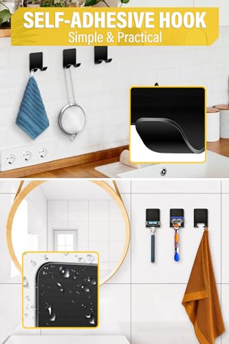 Caianwin 2 Stück Rasierer Halterung Dusche Selbstklebend Haken Schwarz Rasierhalter Dusche Edelstahl Klebehaken, Bad und Küche Handtuchhalter ohne Bohren