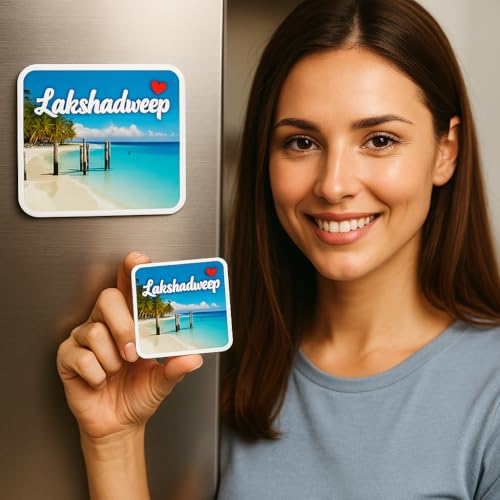 Image of Naxon Lakshadweep Theme Souvenir Wooden Fridge Magnet for Refrigerator - Printed Fridge Magnet for Kitchen & Home Decor | Perfect Souvenir Gift | Size 3x3 in | Pack of 1