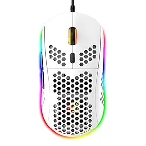 RGB Honeycomb Lightweight Gaming Mouse, 6 Programmable Buttons, 6 RGB Backlight Modes & 6400 DPI Adjustable, USB Wired, Plug & Play, Compatible with Windows, Mac, Laptop, PS4, XBox – White