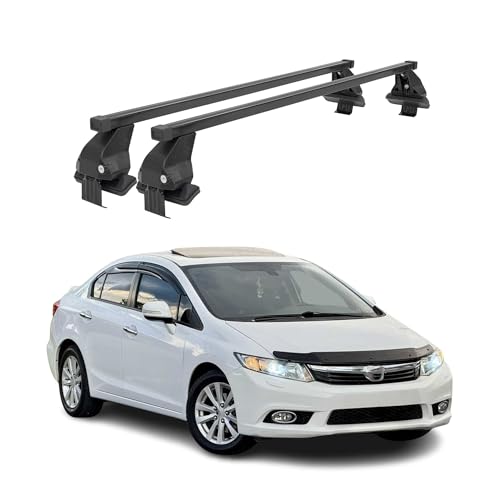 OMAC Roof Rack Cross Bars for Honda Civic 2012-2015 Sedan Lockable 110Lbs Steel Black 2Pcs fits Cargo Carriers Kayak Canoe Bike Snowboard