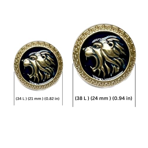 Image of Abs Golden 3D Lion Head Shank Button Embedded Enameled Lucite Round Abs Button for Blazer Suits Coat Bandhgala DIY Art & Crafts (Pack of 16 (8 Big + 8 Small), Blue Lucite)