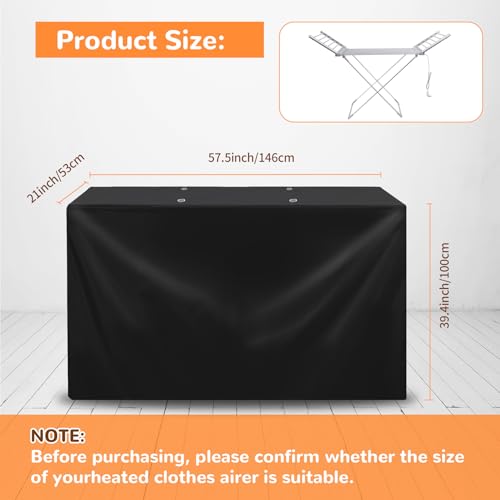 Povxlum Extended mopping Heated Airer Cover Groundlevel Winged Heated Clothes Airer Drying Cover Clothes Drying Rack Cover Fit with Winged Heated Airer, Heated Clothes Airer Cover Only (Black) - Image 7