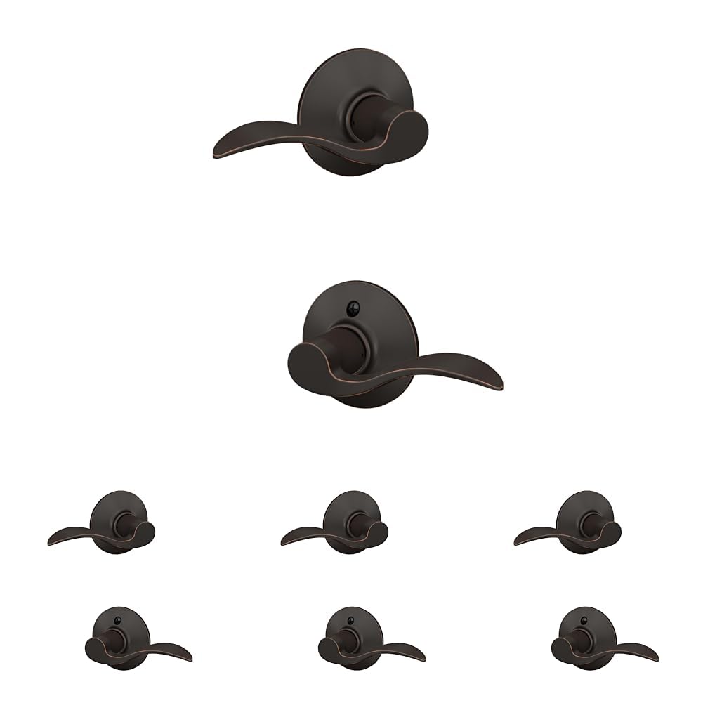 Schlage F10 ACC 716 Accent Door Lever, Hall &amp; Closet Passage Lock, Aged Bronze (Pack of 4)