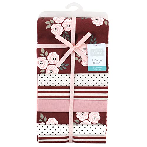 Image of Little Treasure Hudson Baby Cotton Poly Flannel Receiving Blankets Multipack, Burgundy Florals, 30x30 inches