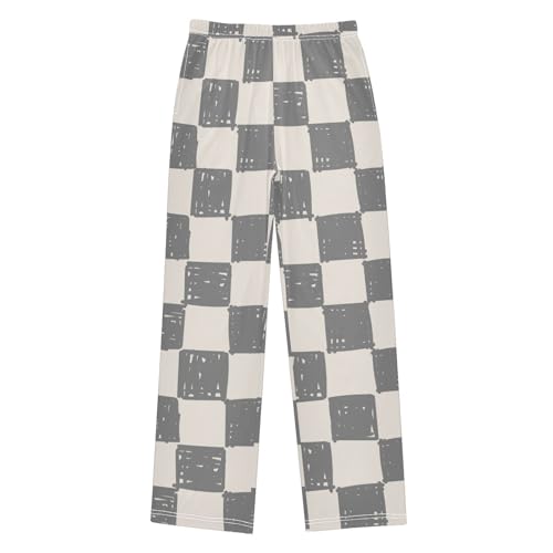 Boys' Pants Light Grey Checkerboard Doodle Long Bottoms Jogger Pants Elastic Waist Trousers with Pockets S-XL