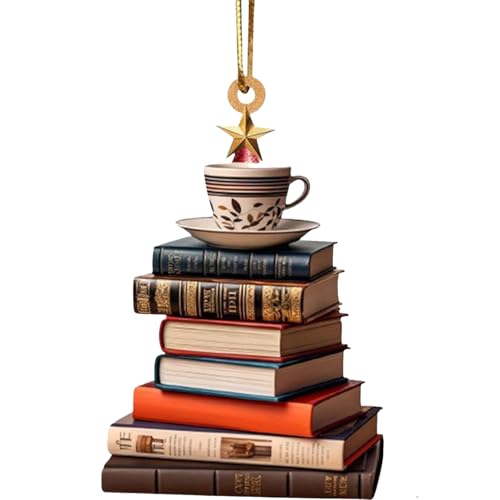Navideños para Libros De Árbol De Navidad | Colgante Navideño Libros 2D Acrílico para Amantes Lectura | Decoración Multiusos para Fiestas Jardín Patio Interiores Alfeizares
