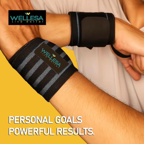 Image of Wellesa Wrist Support for Gym Workout | Wrist Band for Pain Relief & Weight Lifting | Wrist Wrap for Men & Women | Wrist Brace | Gym Accessories | One Size | Grey 4 Line
