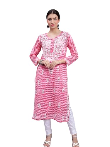 Image of Seva Chikan Hand Embroidered Lucknowi Chikankari Regular Fit Straight Malmal Cotton Kurta Kurti for Women SCL4458