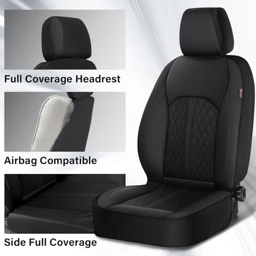 Image of Coverado Universal Leather Seat Covers Full Set for 5 Seats - Waterproof, Durable All-Weather Protector for SUV, Pickup Truck, Sedan (Black)