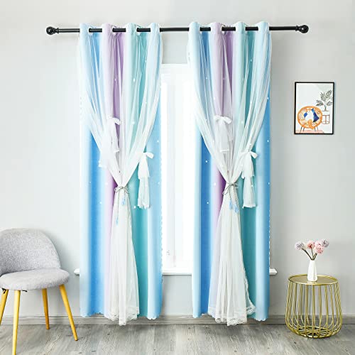 MINGPINHUIUS Star Curtain Blackout Curtains for Kids Girls Bedroom Living Room Double Layer Stars Curtains Elegant Drapes Star Window Curtain with Net Sheers - Image 3