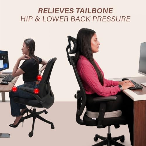 Image of Orthopaedic Memory Foam Coccyx Seat Cushion-(2 Year Warranty) - (18 inchx14 inchx3 inch) Tailbone & Sciatica Relief, Extra Support for Long Sitting,Non-Slip for Office /Home Chairs,Upto 100 kg - Velvet Grey