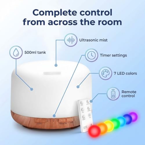 Image of Portable 5-in-1 Aroma Diffuser for Home & Office - 500ml Water Capacity | Ultrasonic Essential Oil Diffuser & Air Humidifier | Aromatherapy Mist Vaporizer with Timer & Auto-Off Safety