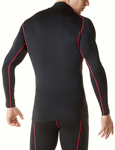 TSLA Men's Thermal Long Sleeve Compression Shirts, Mock/Turtleneck Winter Sports Running Base Layer Top, Thermal Mock Neck(yut32) - Black & Red, Medium