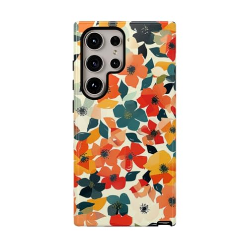 Coque fleurie rigide Samsung S24 Ultra Orange anti-rayures chic
