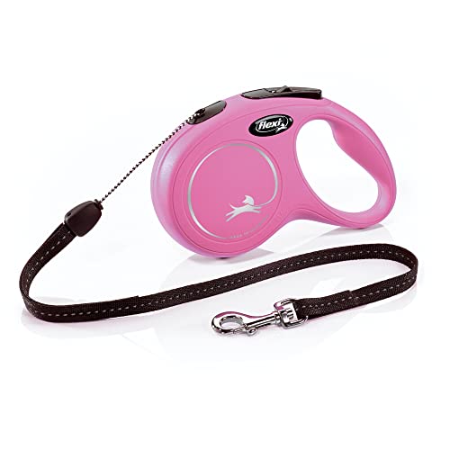 FLEXI New Classic Cord Retractable Dog Leash for Small Dogs up to 26 lbs. – 16 ft., Pink | Tangle-Free Pet Walking Leash with One-Handed Brake, Pause, Lock|German Quality Product