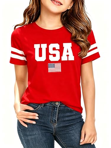 OJLPHH American Flag Boys Girls Shirts 4th of July USA Graphic Tees Independence Day Outfit for Kids 5-13y A 10-11Y