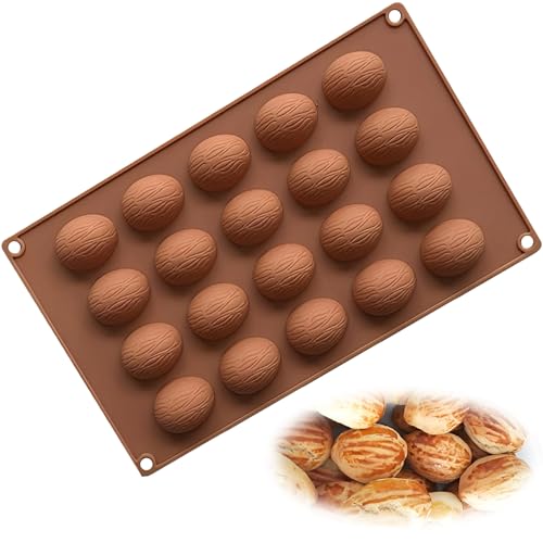 KOMUNJ Moule en silicone à 20 trous en forme de noix pour chocolat, gâteau, gelée, moule à pudding, moule en silicone pour chocolat, gâteau, gelée,...