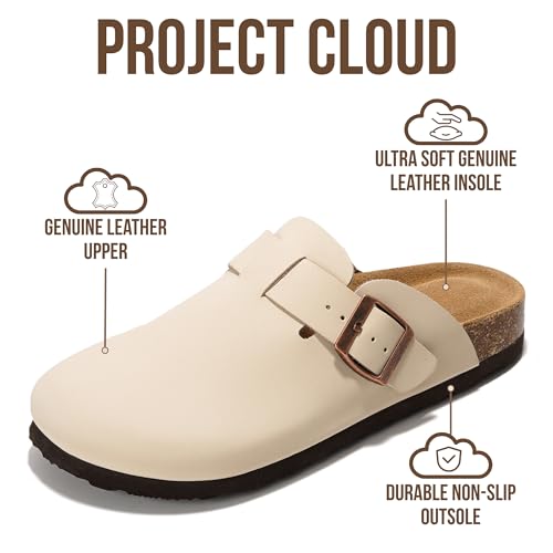 Image of Project Cloud 100% Genuine Leather Footbed Clogs for Women - Memory Foam Arch Support Slippers for Women - Trendy Slip-ons Women's Mules & Clogs Sandals