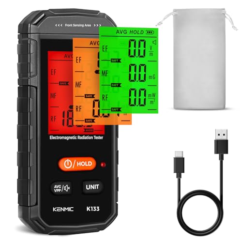 KENMIC EMF Messgerät, 3-in-1 EMF Meter EF/MF/RF Tragbarer Elektromagnetischer Feld Strahlungs Detektor für EF, RF, MF, WiFi Signal, Passend für Zuhause, Büro EMF Inspektionen und Geisterjagd