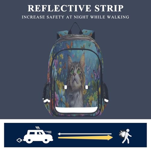 Sac à dos ordinateur portable imprimé chat aux fleurs pour le lycée - 7