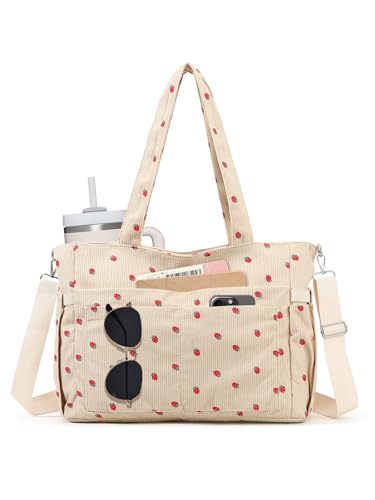 Bolso tote de pana para mujer ligero con cierre y bolsillos miniatura 1