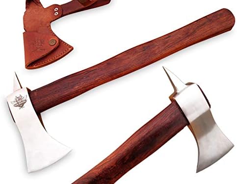TNZ-614 High Carbon Axe 18 Long Hunting Camping Axe High Carbon Hatchet Viking Long Bearded Axe Leather Cover TNZ Hand Made High Carbon Knives