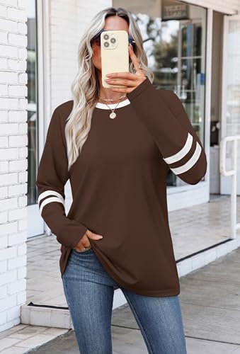 Image of Sampeel Long Sleeve Shirts for Women Color Block Casual Tops Fall Outfits 2026 Basic Tees Trendy Spring Clothes