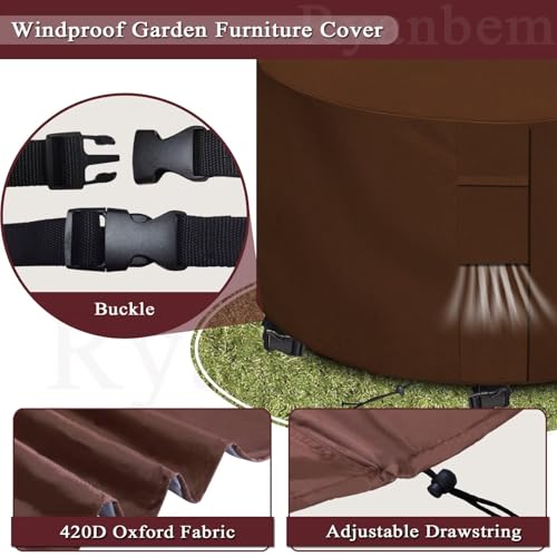 Housse table ronde imperméable 420D marron avec aérations 204cm - 4