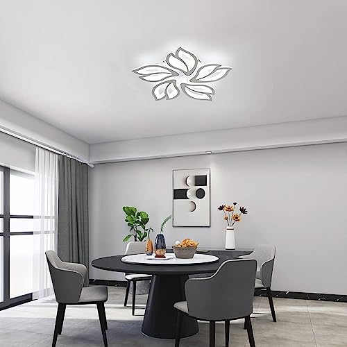 Becailyer Modern Ceiling Light, 60W Dimmable Led Ceiling Lamp With Remote Control, 23.6" White Acrylic Leaf Flush Mount Chandelier Close To Ceiling Light Fixture For Living Room Bedroom Dining Room #TOP2