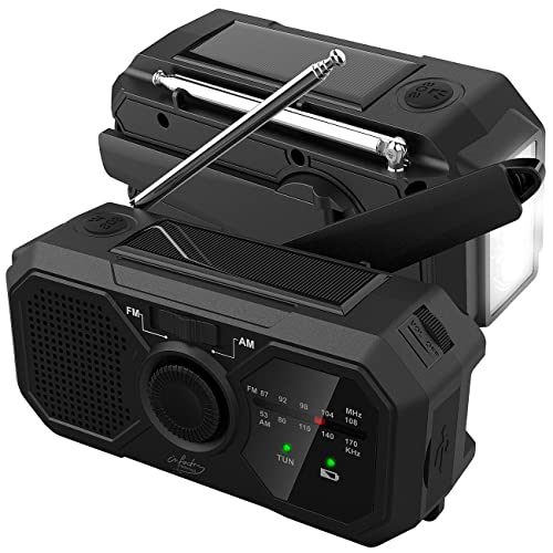 infactory Kurbelradios: 2er-Set Solar- & Dynamo-Kurbel-Radio, LED, SOS, Powerbank-Funktion (Kurbelradio Solar, Camping Radio, Kopfhörer Kabel)