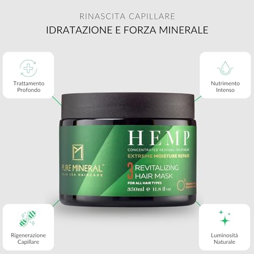 Pure Mineral - Maschera Capillare Alla Canapa Per Capelli Profondamente Nutriti - Idratante, Rivitalizzante, Minerali Del Mar Morto - Senza Solfati, Parabeni, Petrolati - 350Ml - 2