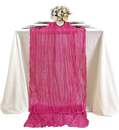 FUHSY Käsetuch Rosa Tisch Läufer 90 x 300 cm Rustikale Käsetuch Boho Gaze Tisches Lange Hot Pink für Sheer Cheesecloths für Party Hochzeit Braut Dusche Tabelle