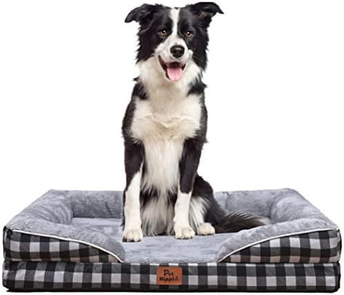 Pethippie Orthopedic Dog Bed, Egg-Crate Foam Dog Beds for Medium/Large/Extra Large Dogs - Designed Foam Sofa with Removable Washable Cover, Waterproof Lining and Non-Slip Bottom Couch (L, Plaid)