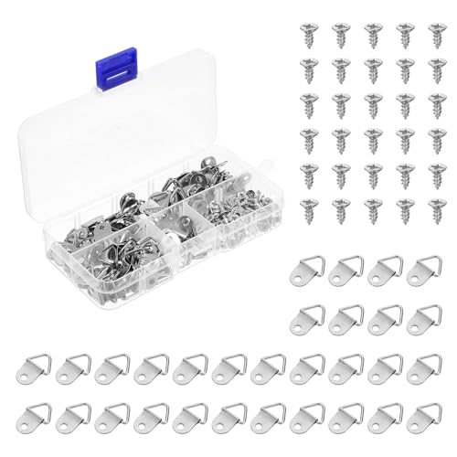 Image of uxcell 100Pcs Picture Hangers, Triangle Ring Picture Frame Hook, Frame Backing Fasteners with 100 Pcs Screws for Hanging Clock Paintings Pictures, Silver