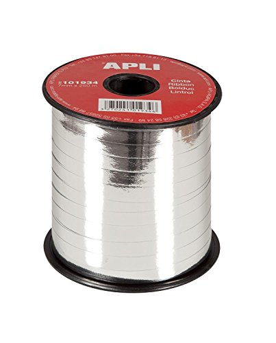 APLI 101934 - Bolduc argent brillant 7 mm x 250 m - Ruban cadeau décoratif - Présentation...
