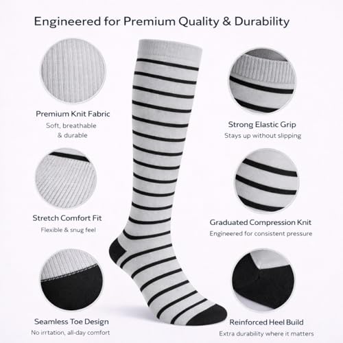 Image of Diamond Star 6 Pairs Compression Socks for Men & Women, Knee High Socks