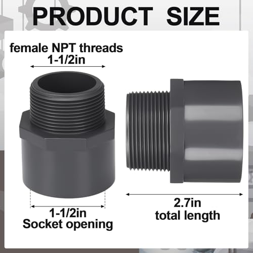 Image of 4 Pcs 1-1 /2 Inch PVC Pipe Fitting Male Adapter Schedule 80 Socket x Npt Compatible with 836 Series Heavy Duty Industrial Grade Corrosion Resistant Plumbing Irrigation Connector for Water