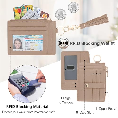 Image of KNGITRYI Small Wristlet Wallets for Women RFID Credit Card Holder Wallet Keychain Wristlet Wallet Credit Card Wallets for Women (Khaki)
