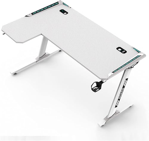 ゲーミングデスク パソコンデスク ゲームデスク ゲーマーに向け 幅140cm 高さ72cm L字型 デスク パソコンデスク 組立簡単 各種カラー (ホワイト(左), 140x72x100cm)